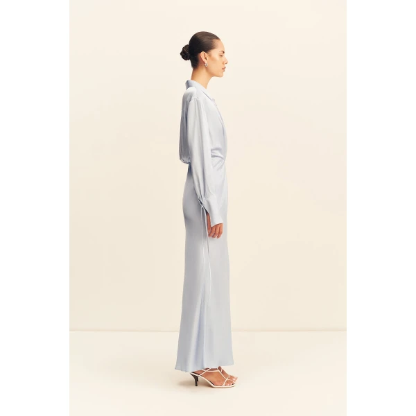 Shona Joy Agnes Draped Shirt Maxi Dress - Arcadian Blue - Dresses - Australian Luxury Eventwear at Coveti