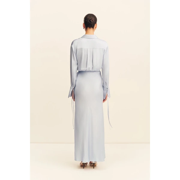 Shona Joy Agnes Draped Shirt Maxi Dress - Arcadian Blue - Dresses - Australian Luxury Eventwear at Coveti