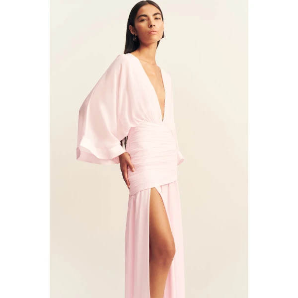 Shona Joy Amina Flared Sleeve Plunged Maxi Dress - Fairyfloss - Dresses - Australian Luxury Eventwear at Coveti