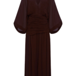 Shona Joy Amina Flared Sleeve Plunged Maxi Dress - Ristretto - Dresses - Australian Luxury Eventwear at Coveti