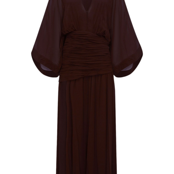Shona Joy Amina Flared Sleeve Plunged Maxi Dress - Ristretto - Dresses - Australian Luxury Eventwear at Coveti