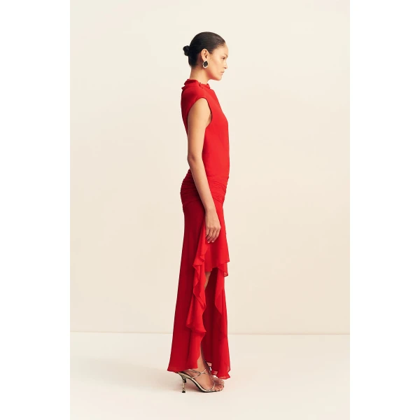 Shona Joy Amina High Neck Ruffle Maxi Dress - Chilli - Dresses - Australian Luxury Eventwear at Coveti
