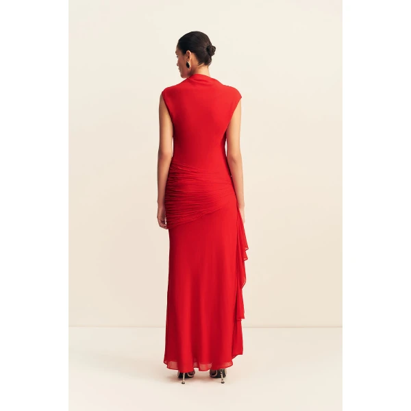 Shona Joy Amina High Neck Ruffle Maxi Dress - Chilli - Dresses - Australian Luxury Eventwear at Coveti
