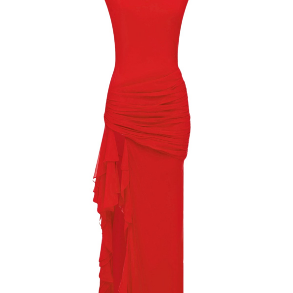 Shona Joy Amina High Neck Ruffle Maxi Dress - Chilli - Dresses - Australian Luxury Eventwear at Coveti