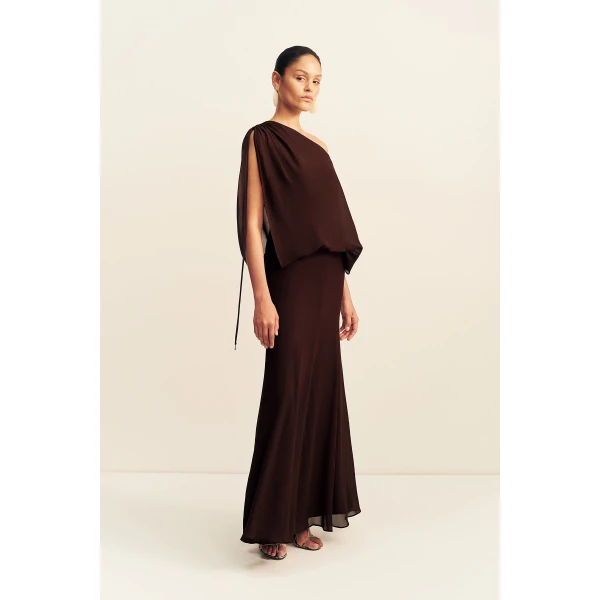 Shona Joy Amina Off Shoulder Blouson Maxi Dress - Ristretto - Dresses - Australian Luxury Eventwear at Coveti