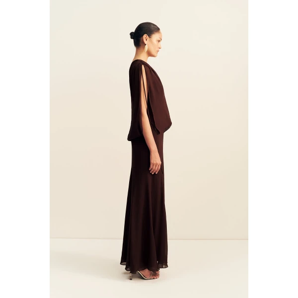 Shona Joy Amina Off Shoulder Blouson Maxi Dress - Ristretto - Dresses - Australian Luxury Eventwear at Coveti