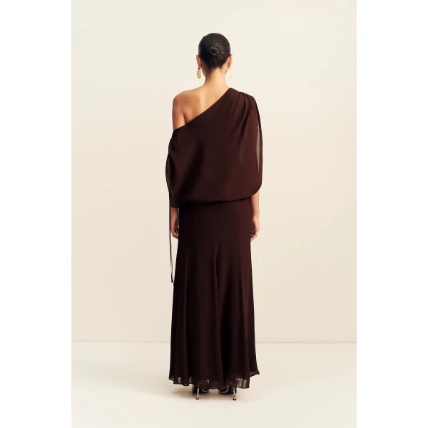 Shona Joy Amina Off Shoulder Blouson Maxi Dress - Ristretto - Dresses - Australian Luxury Eventwear at Coveti
