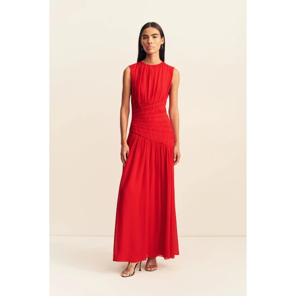 Shona Joy Amina Panelled Ruched Maxi Dress - Chilli - Dresses - Australian Luxury Eventwear at Coveti
