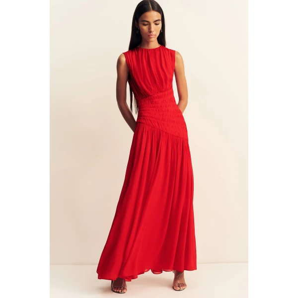 Shona Joy Amina Panelled Ruched Maxi Dress - Chilli - Dresses - Australian Luxury Eventwear at Coveti