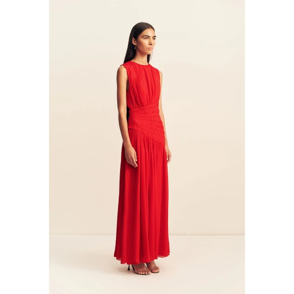Shona Joy Amina Panelled Ruched Maxi Dress - Chilli - Dresses - Australian Luxury Eventwear at Coveti