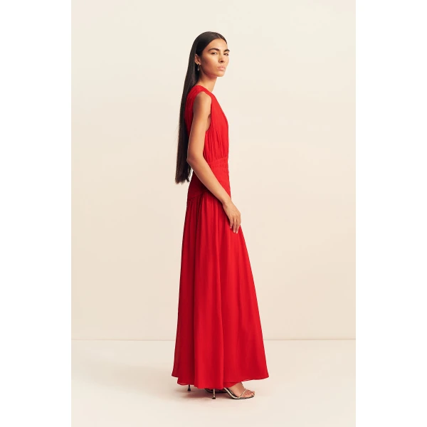 Shona Joy Amina Panelled Ruched Maxi Dress - Chilli - Dresses - Australian Luxury Eventwear at Coveti