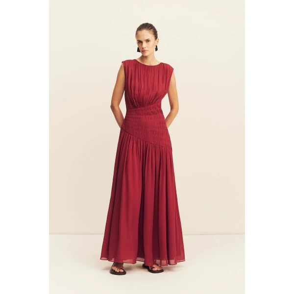 Shona Joy Amina Panelled Ruched Maxi Dress - Sangria - Dresses - Australian Luxury Eventwear at Coveti
