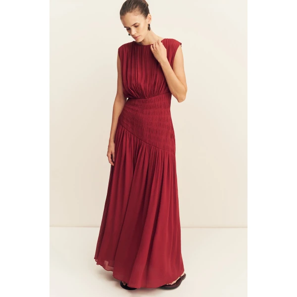 Shona Joy Amina Panelled Ruched Maxi Dress - Sangria - Dresses - Australian Luxury Eventwear at Coveti