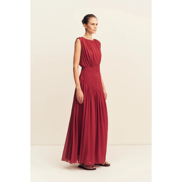 Shona Joy Amina Panelled Ruched Maxi Dress - Sangria - Dresses - Australian Luxury Eventwear at Coveti
