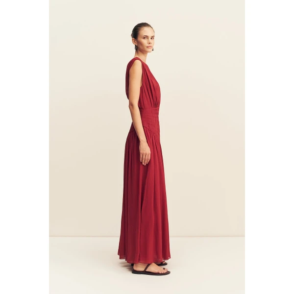 Shona Joy Amina Panelled Ruched Maxi Dress - Sangria - Dresses - Australian Luxury Eventwear at Coveti