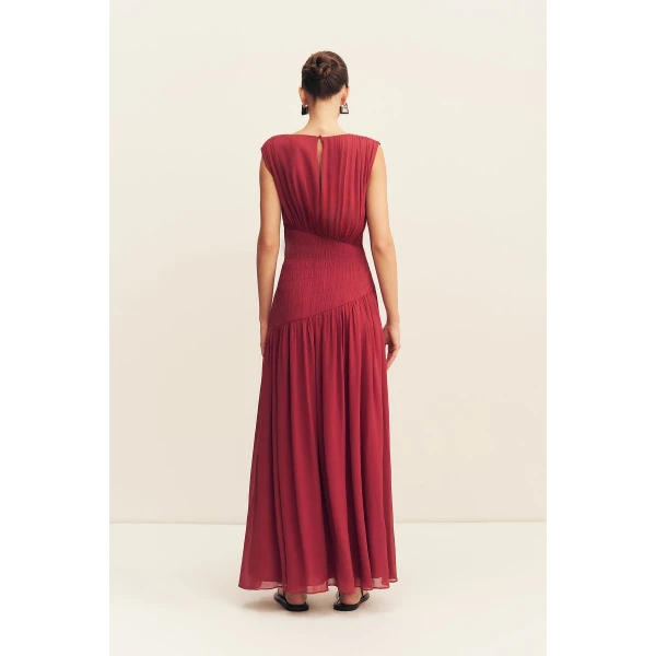 Shona Joy Amina Panelled Ruched Maxi Dress - Sangria - Dresses - Australian Luxury Eventwear at Coveti