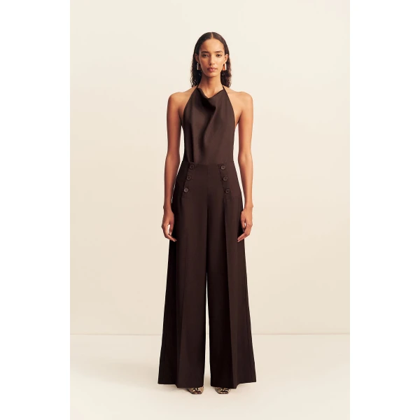 Shona Joy Asher Button Wide Leg Pant - Ristretto - Pants - Australian Luxury Eventwear at Coveti
