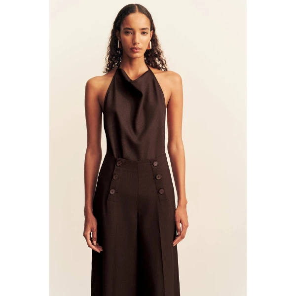 Shona Joy Asher Button Wide Leg Pant - Ristretto - Pants - Australian Luxury Eventwear at Coveti