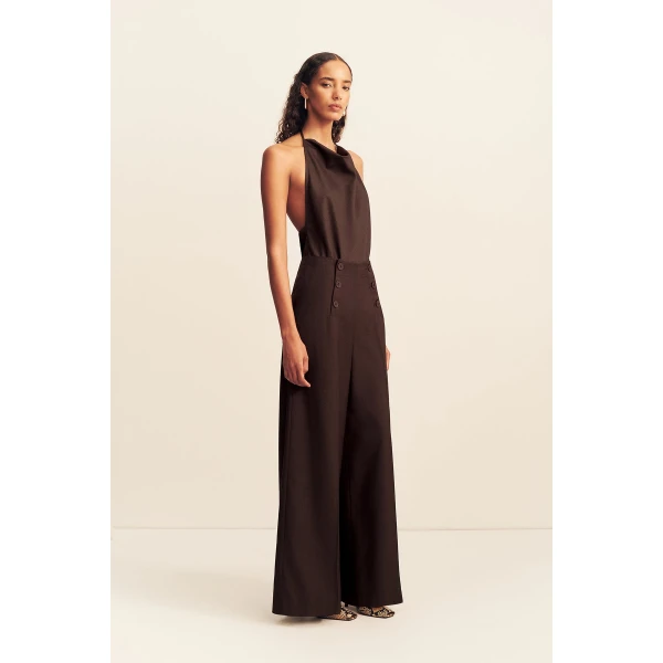 Shona Joy Asher Button Wide Leg Pant - Ristretto - Pants - Australian Luxury Eventwear at Coveti