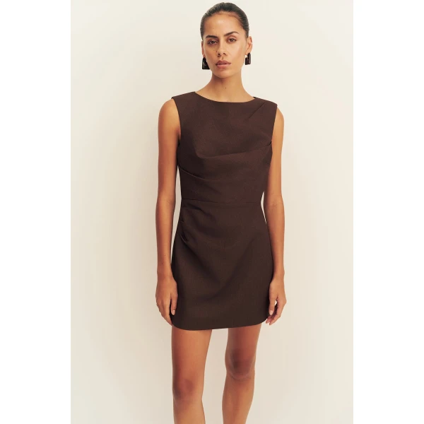 Shona Joy Asher Draped Mini Dress - Ristretto - Dresses - Australian Luxury Eventwear at Coveti