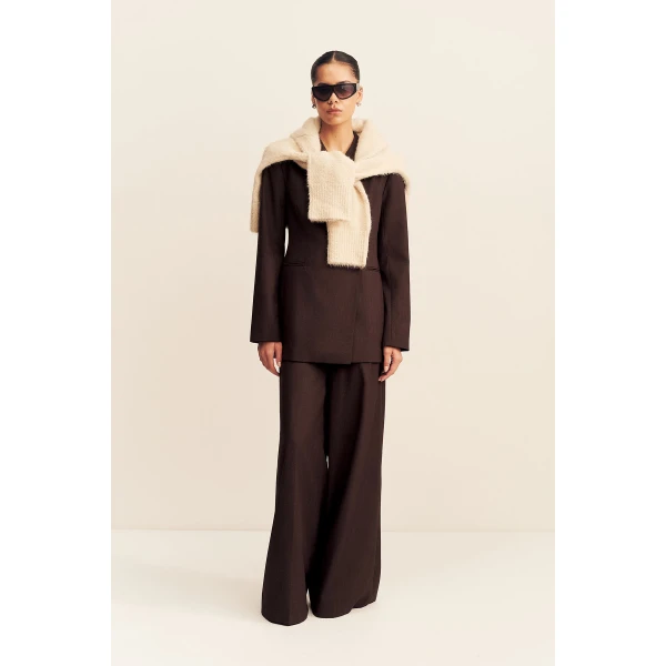 Shona Joy Asher Hourglass Double Breasted Blazer - Ristretto - Jackets - Australian Luxury Eventwear at Coveti