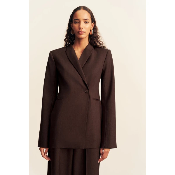 Shona Joy Asher Hourglass Double Breasted Blazer - Ristretto - Jackets - Australian Luxury Eventwear at Coveti