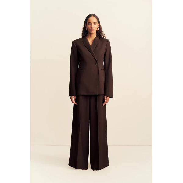 Shona Joy Asher Hourglass Double Breasted Blazer - Ristretto - Jackets - Australian Luxury Eventwear at Coveti
