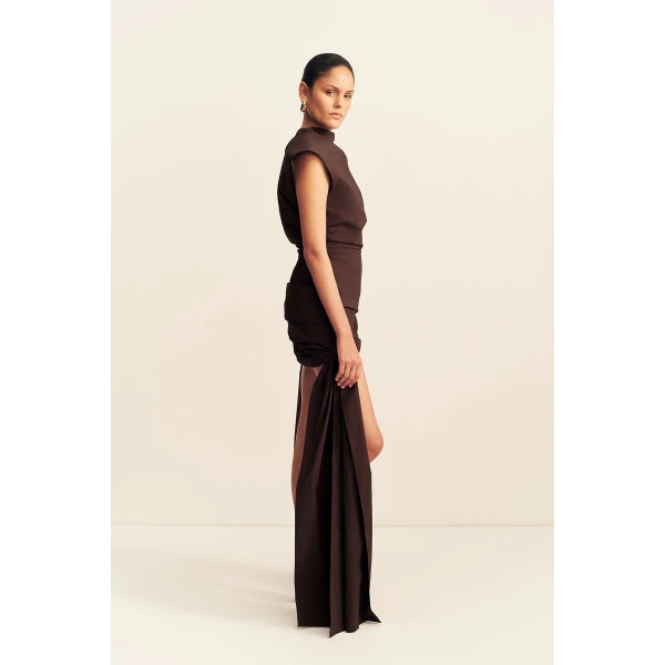 Shona Joy Campbell Draped Tie Mini Dress - Ristretto - Dresses - Australian Luxury Eventwear at Coveti
