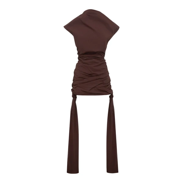 Shona Joy Campbell Draped Tie Mini Dress - Ristretto - Dresses - Australian Luxury Eventwear at Coveti