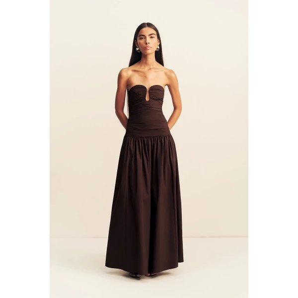 Shona Joy Campbell Fitted Drop Waist Maxi Dress - Ristretto - Dresses - Australian Luxury Eventwear at Coveti