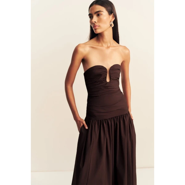Shona Joy Campbell Fitted Drop Waist Maxi Dress - Ristretto - Dresses - Australian Luxury Eventwear at Coveti