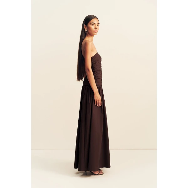 Shona Joy Campbell Fitted Drop Waist Maxi Dress - Ristretto - Dresses - Australian Luxury Eventwear at Coveti