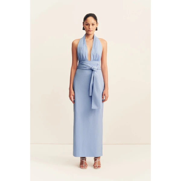 Shona Joy Campbell Halter Plunged Maxi Dress - Azurine - Dresses - Australian Luxury Eventwear at Coveti