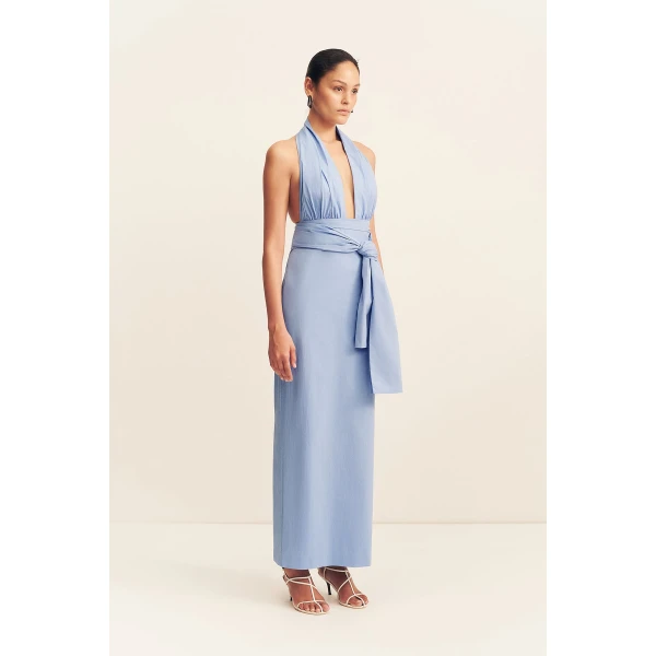 Shona Joy Campbell Halter Plunged Maxi Dress - Azurine - Dresses - Australian Luxury Eventwear at Coveti