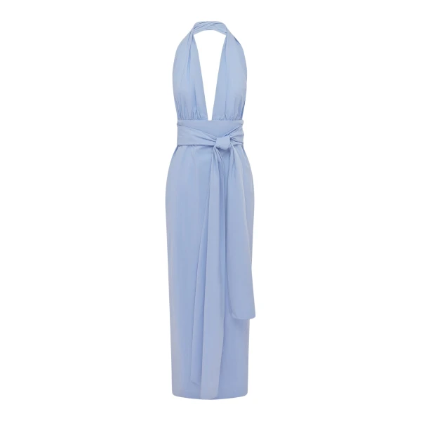 Shona Joy Campbell Halter Plunged Maxi Dress - Azurine - Dresses - Australian Luxury Eventwear at Coveti