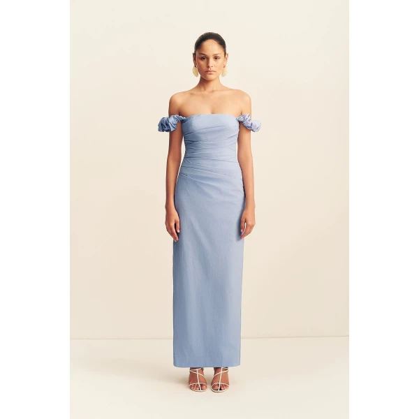 Shona Joy Campbell Off Shoulder Draped Maxi Dress - Azurine - Dresses - Australian Luxury Eventwear at Coveti