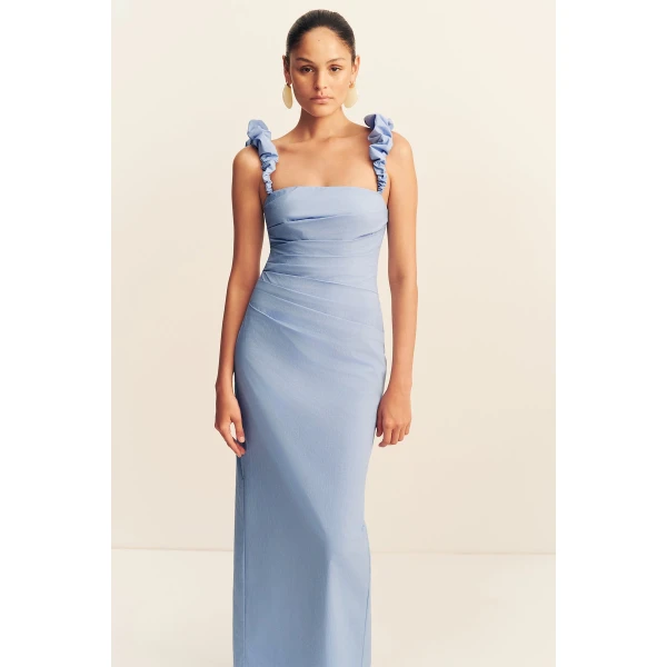 Shona Joy Campbell Off Shoulder Draped Maxi Dress - Azurine - Dresses - Australian Luxury Eventwear at Coveti