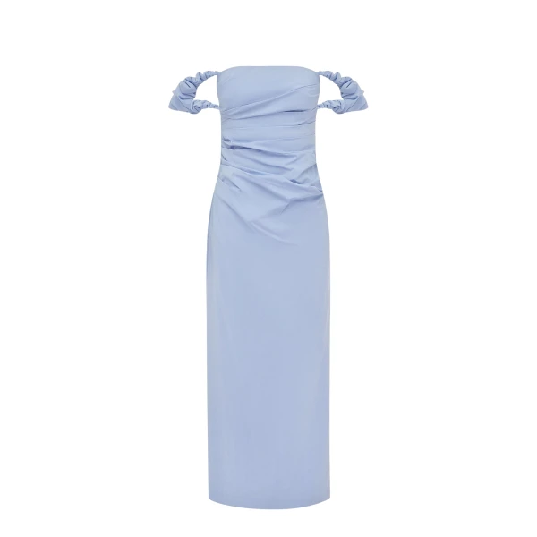Shona Joy Campbell Off Shoulder Draped Maxi Dress - Azurine - Dresses - Australian Luxury Eventwear at Coveti