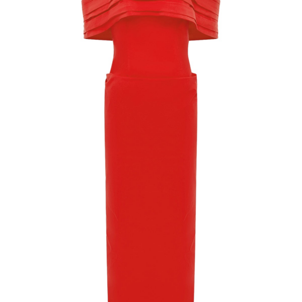Shona Joy Campbell Off Shoulder Fitted Maxi Dress - Goji - Dresses - Australian Luxury Eventwear at Coveti