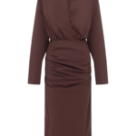 Shona Joy Campbell Shirt Fitted Midi Dress - Ristretto - Dresses - Australian Luxury Eventwear at Coveti