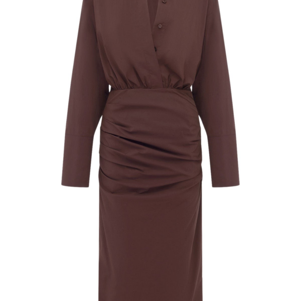 Shona Joy Campbell Shirt Fitted Midi Dress - Ristretto - Dresses - Australian Luxury Eventwear at Coveti
