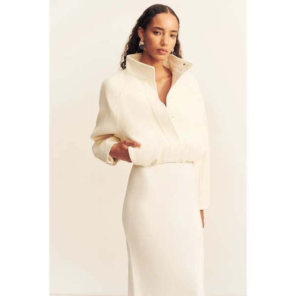 Shona Joy Crosby Wool Blend Cropped Bomber Jacket - Ivory - Jackets - Australian Luxury Eventwear at Coveti