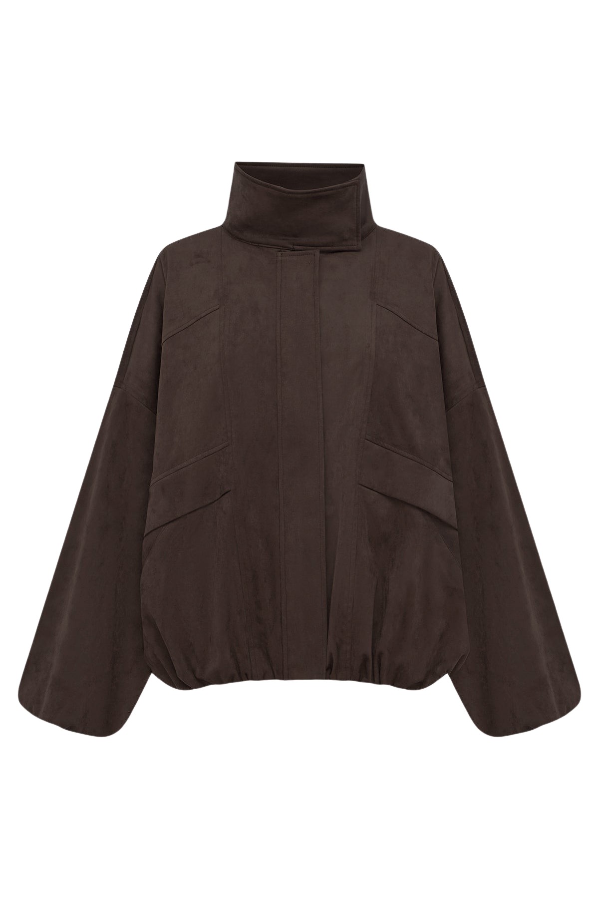 Shona Joy Ernest Funnel Neck Faux Suede Bomber Jacket – Cacao
