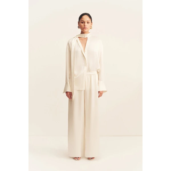 Shona Joy Huxley Textured Drawstring Pant - Vanilla - Pants - Australian Luxury Eventwear at Coveti