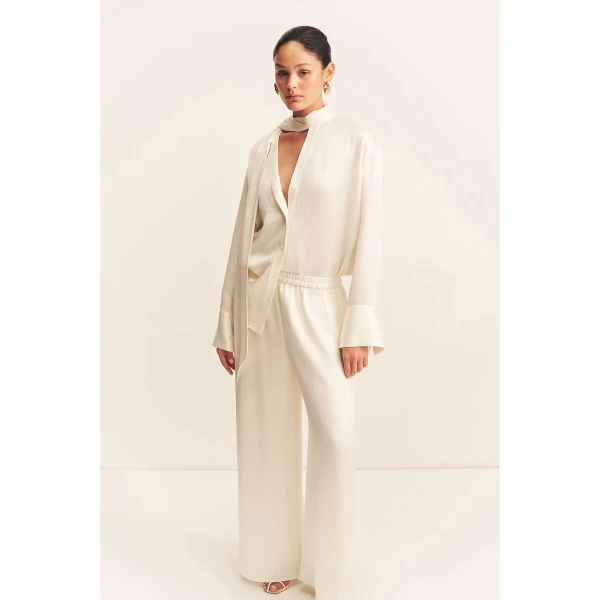 Shona Joy Huxley Textured Drawstring Pant - Vanilla - Pants - Australian Luxury Eventwear at Coveti