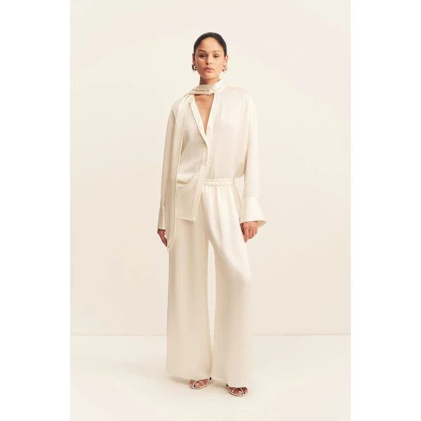 Shona Joy Huxley Textured Drawstring Pant - Vanilla - Pants - Australian Luxury Eventwear at Coveti