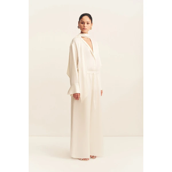 Shona Joy Huxley Textured Drawstring Pant - Vanilla - Pants - Australian Luxury Eventwear at Coveti