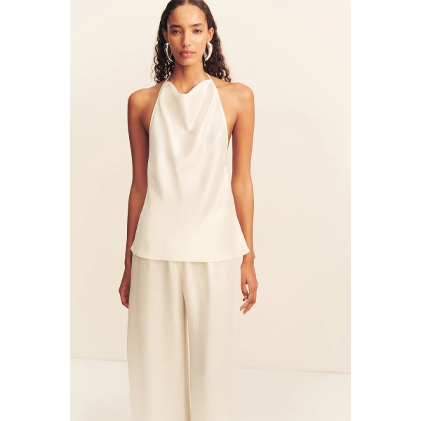 Shona Joy Huxley Textured Open Back Top - Vanilla - Tops - Australian Luxury Eventwear at Coveti