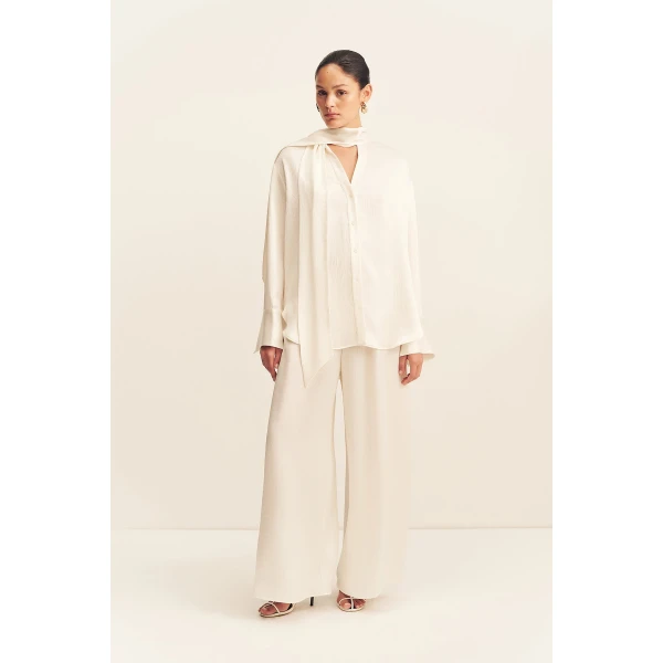 Shona Joy Huxley Textured Scarf Shirt - Vanilla - Tops - Australian Luxury Eventwear at Coveti