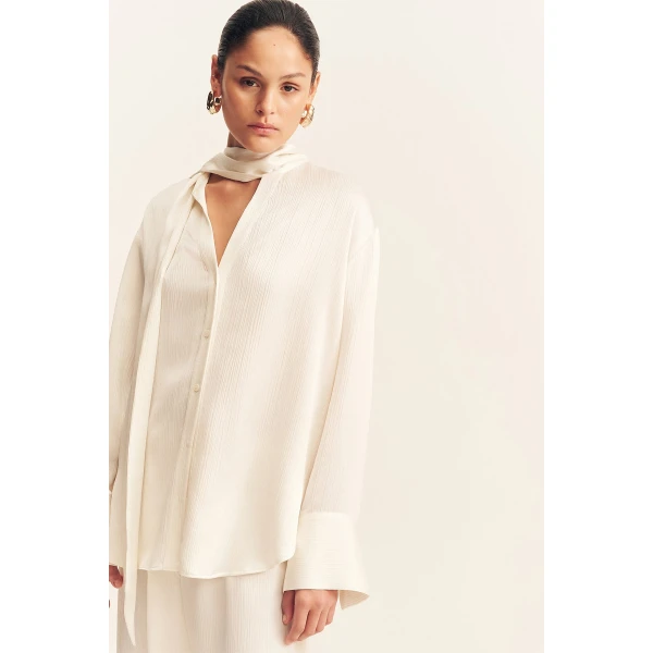 Shona Joy Huxley Textured Scarf Shirt - Vanilla - Tops - Australian Luxury Eventwear at Coveti